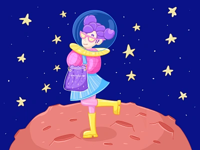 Girls brand illustration. Space bag beauty brand illustration branding cartoon character design children art children book illustratration cute digital art fashion girl illustration look mascot moon postcard space star woman