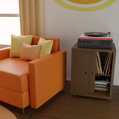 Sweet Room /// 3d blender chair couch cozy design highpoly interieur isometric isometric room loopingpixeldesigns lowpoly orange room vinyl