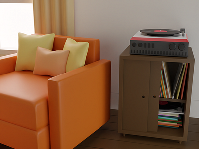 Sweet Room /// 3d blender chair couch cozy design highpoly interieur isometric isometric room loopingpixeldesigns lowpoly orange room vinyl