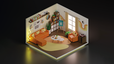 Sweet Room / 3d blender couch cozy design highpoly interieur isometric loopingpixeldesigns lowpoly orange room