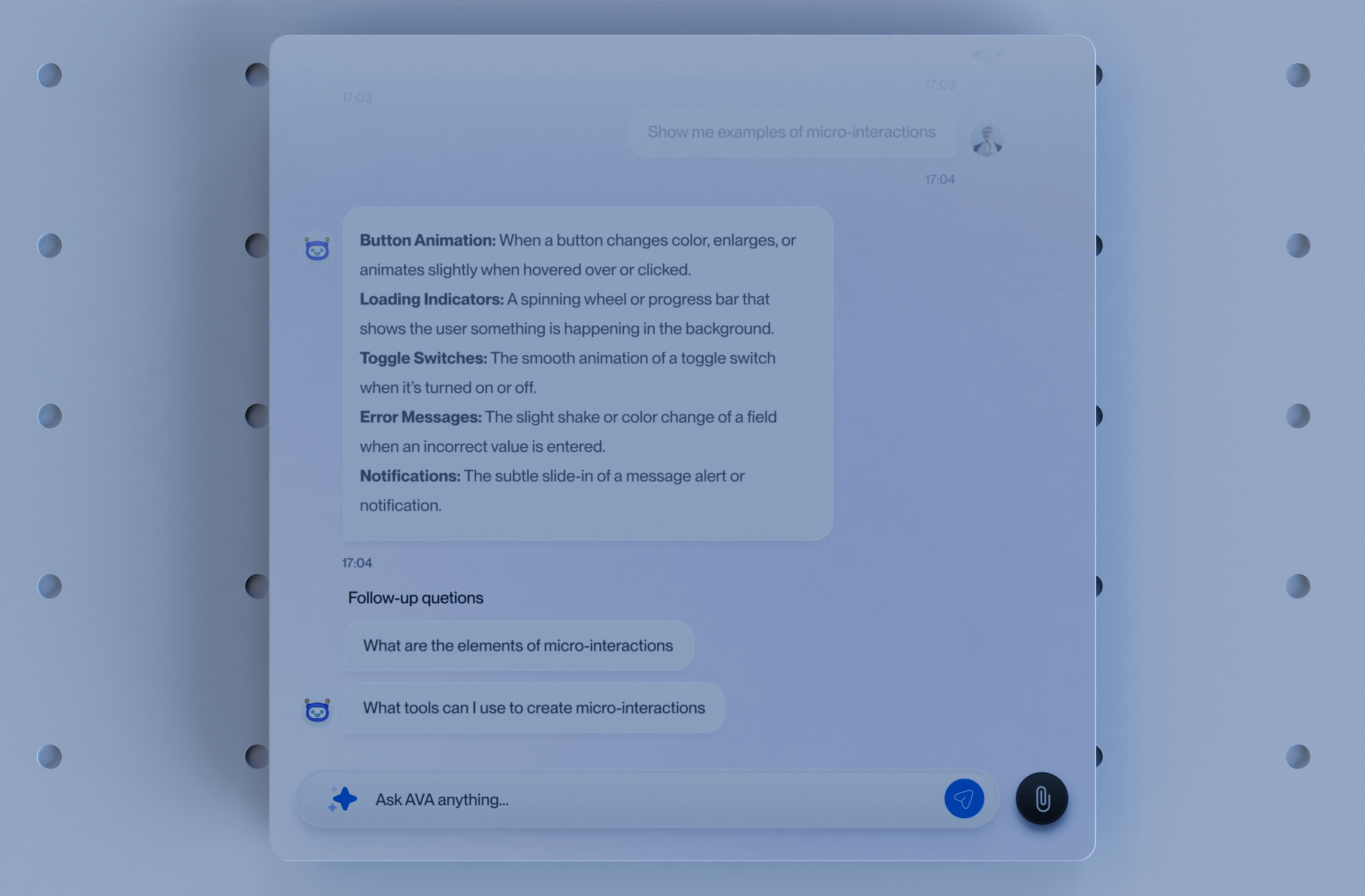 AVA AI Chat Interface Interaction 3d ai animation blender design minimal motion graphics ui uiux ux