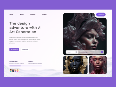 Ai Art Generator design graphic design hero section landing page ui web design