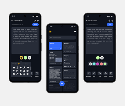 Dark theme Notes App app design dark theme figma mobile app design notes app ui ui design