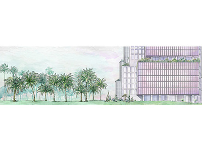 ©Lloyd&Associates (Safa Park, Dubai, cross section) architecture digital painting handdrawn illustration watercolour