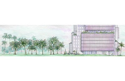 ©Lloyd&Associates (Safa Park, Dubai, cross section) architecture digital painting handdrawn illustration watercolour