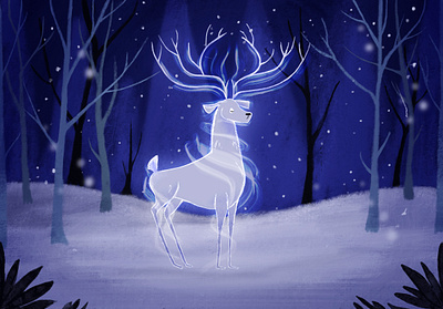 A Deer in a Snowy Forest deer digital art digital painting forest graphic design illustration jungle procreate snow tree