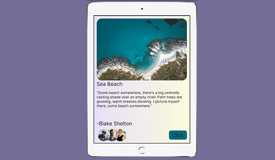 Sea Beach Ui design interface of a travel app. ui