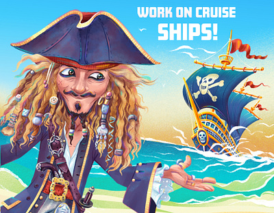 Jack Sparrow Promotes Working on Cruise Ships book illustration character character design children illustrations children illustrator illustration jack sparrow movie character