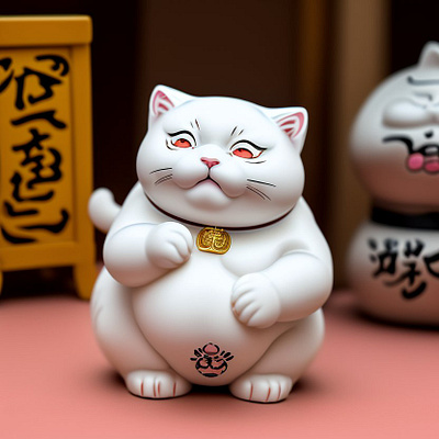 Maneki-neko AI ai animals artist cartoon style cat cats illustration white