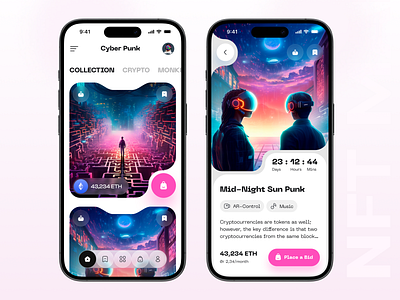 NFT Marketplace - Mobile app crypto crytocurrency cyber design exploration minimal nft punk ui ux