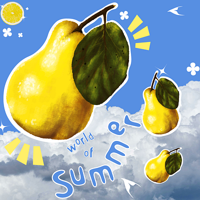 World of Summer : First day of Pear Graphic Poster artwork drawing illustration painting pear poster poster art summer day studios summer illustration world of summer