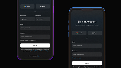 Redesign - LinkedIn Mobile Sign In & Sign up Page black branding clean clean design dark ui design graphic design illustration inspiration linkedin logo mobile new product design project ui user interface ux website white
