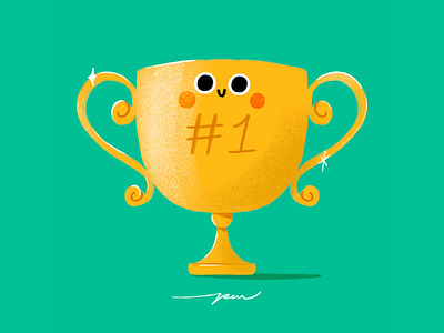 Trophy cartoon character color colorful cute design first illustration place price trophy win winner