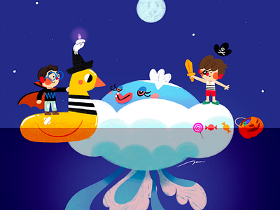 Summerween boat candle cartoon color cute design duck float halloween illustration jellicent jellyfish moon night ocean pirate pokemon summer summerween vampire