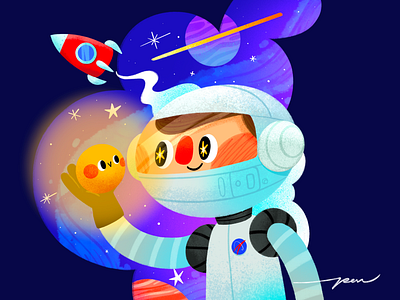 But, do you see? astronaut cartoon character color cute design illustration planets rocket saturn space sun universe