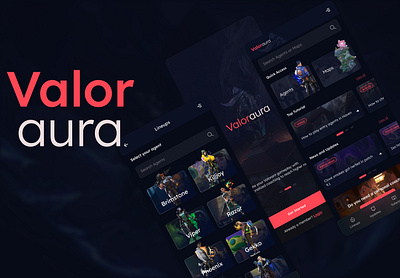 ValorAura: UI/UX Design for a Valorant Game Assistant android app app ui application dark dark mode design desktop game graphic design ios mobile omen riot ui uiux ux valorant