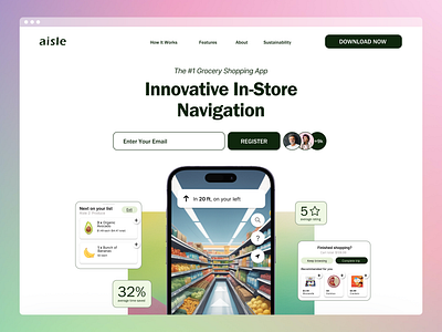 aisle - Mobile App Landing Page app branding design graphic design typography ui ux