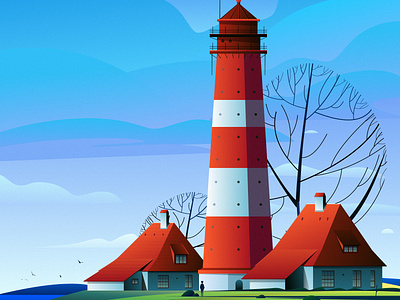 Monumental Architecture art blue cloud digital illustration draw drawing green illustration landscape lighthouse mountain nature painting people purple red sky tree vector digital illustration vector illustration