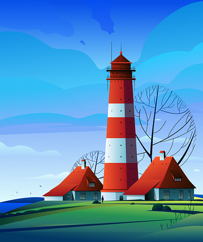 Monumental Architecture art blue cloud digital illustration draw drawing green illustration landscape lighthouse mountain nature painting people purple red sky tree vector digital illustration vector illustration