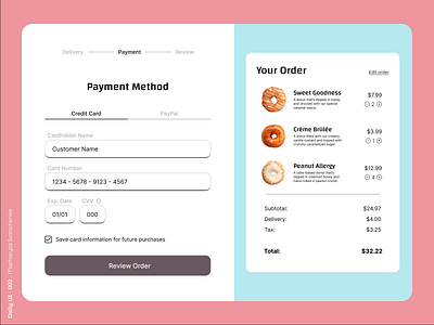 Daily UI - 002 | Checkout Page - Payment Method 002 checkout page dailyui dailyuichallenge day2 donut store ui ui design website design