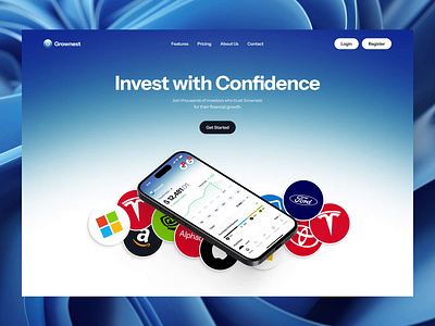 Grownest - Investment App Landing Page Animation animation broker finance fintech interaction landing page market saving stocks ui ui design uiux wealth web design