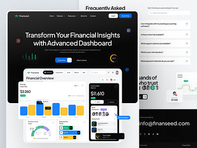 Finanseed - Financial Dashboard Website dashboard design finance financial landing page plainthing saas ui ux website