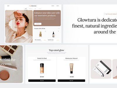 Glowtura - Skincare Landing Page beauty beauty product brand identity branding cosmetic design ecommerce face homepage landing page makeup marketing marketplace minimalist skincare store ui ux website woman