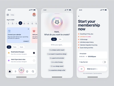 AI Assistant Mobile App ai ai assitant clean home lifestyle mobile app mobile nav menu pricing productivity set goal task ui ux