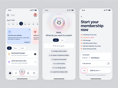 AI Assistant Mobile App ai ai assitant clean home lifestyle mobile app mobile nav menu pricing productivity set goal task ui ux