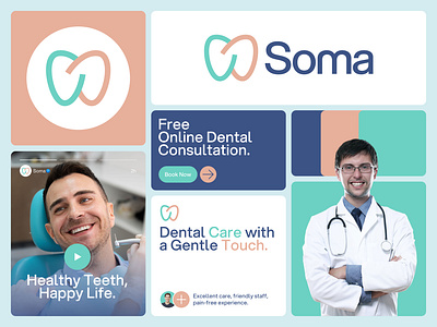 Soma | Medical, Dental, Dentist, Dentistry or Clinic Logo Design brand identity branding clinic logo design dent dent logo dental dental clinic logo dental logo dentist dentist logo dentistry dentistry logo design logo logo design logo designer logo trends medical logo modern pharmacy logo