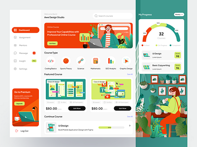E-Course Platform Dashboard 2d illustration course app dashboard dashboard design edtech education edutech elearning graphic design illustration landing page learning learning app learning platform online course platform online education product design saas dashboard saas design saas website