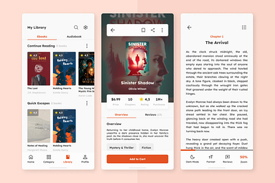 Readify - Ebook Reading Mobile App application apps audiobook bookshelf bookshop bookstore cloud computing design e commerce ebook layout library literature multimedia reading store ui ux wisdom