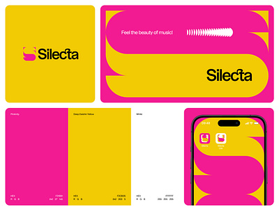 Logo design for Silecta; a music collection and rating app app brand design brand identity branding design agency colorful enthusiastic exciting fun logo logo design logo designer minimal modern logo music pink s saas software tech logo yellow