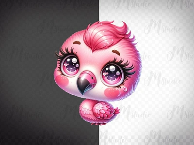 Baby Flamingo, Big eyes, 3D,Png 3d animation graphic design motion graphics ui