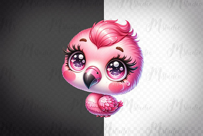 Baby Flamingo, Big eyes, 3D,Png 3d animation graphic design motion graphics ui