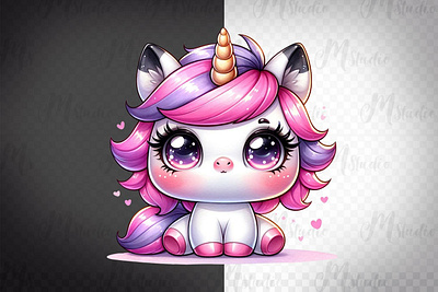 Baby Unicorn Pink, Big eyes, 3D,Png 3d animation branding graphic design logo motion graphics ui