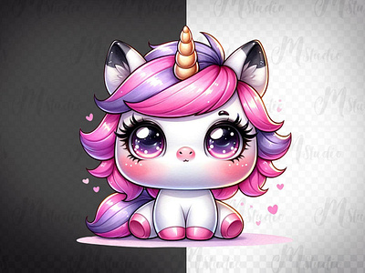 Baby Unicorn Pink, Big eyes, 3D,Png 3d animation branding graphic design logo motion graphics ui