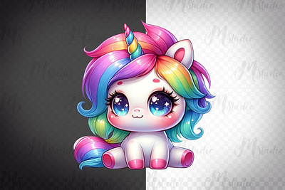 Baby Unicorn rainbow, Big eyes, 3D,Png 3d animation branding graphic design logo motion graphics ui