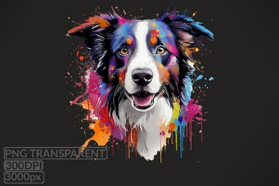 Border Collies Dog Sublimations, colored splas 3d animation branding graphic design logo motion graphics ui