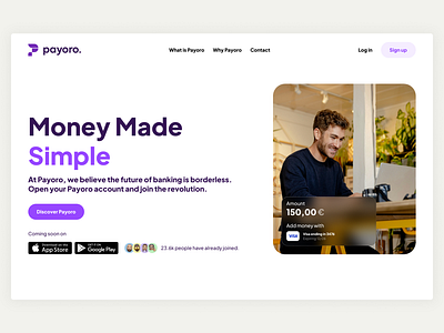 Fintech app landing page account app desktop finance fintech home homepage ios landing money payoro ui webdesign website