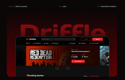 Driffle: Gaming Website Design | UI/UX Design branding dark mode design gaming graphic design prototype ui uiux ux website design