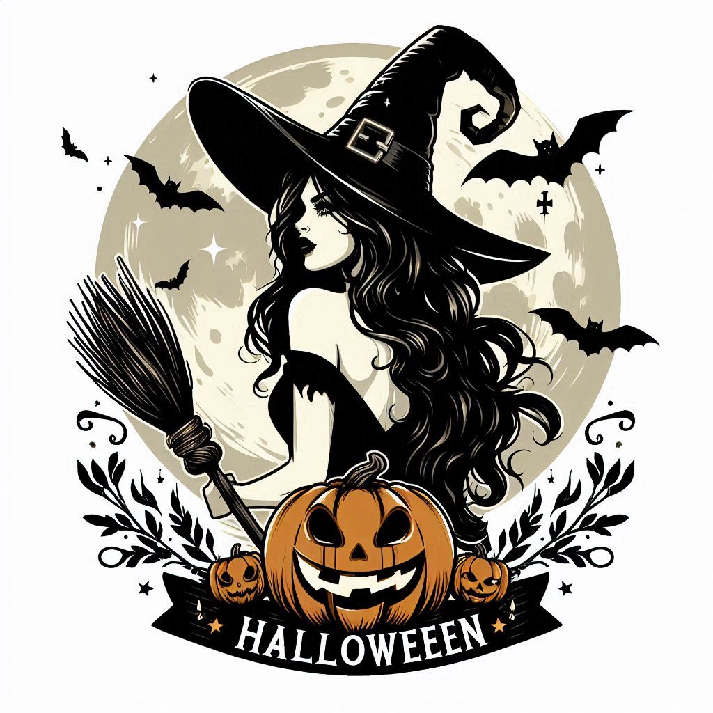 Witchy Halloween T-Shirt Design bat black branding design digital art halloween horror illustration magic night pumpkin t shirt t shirt design vector witch