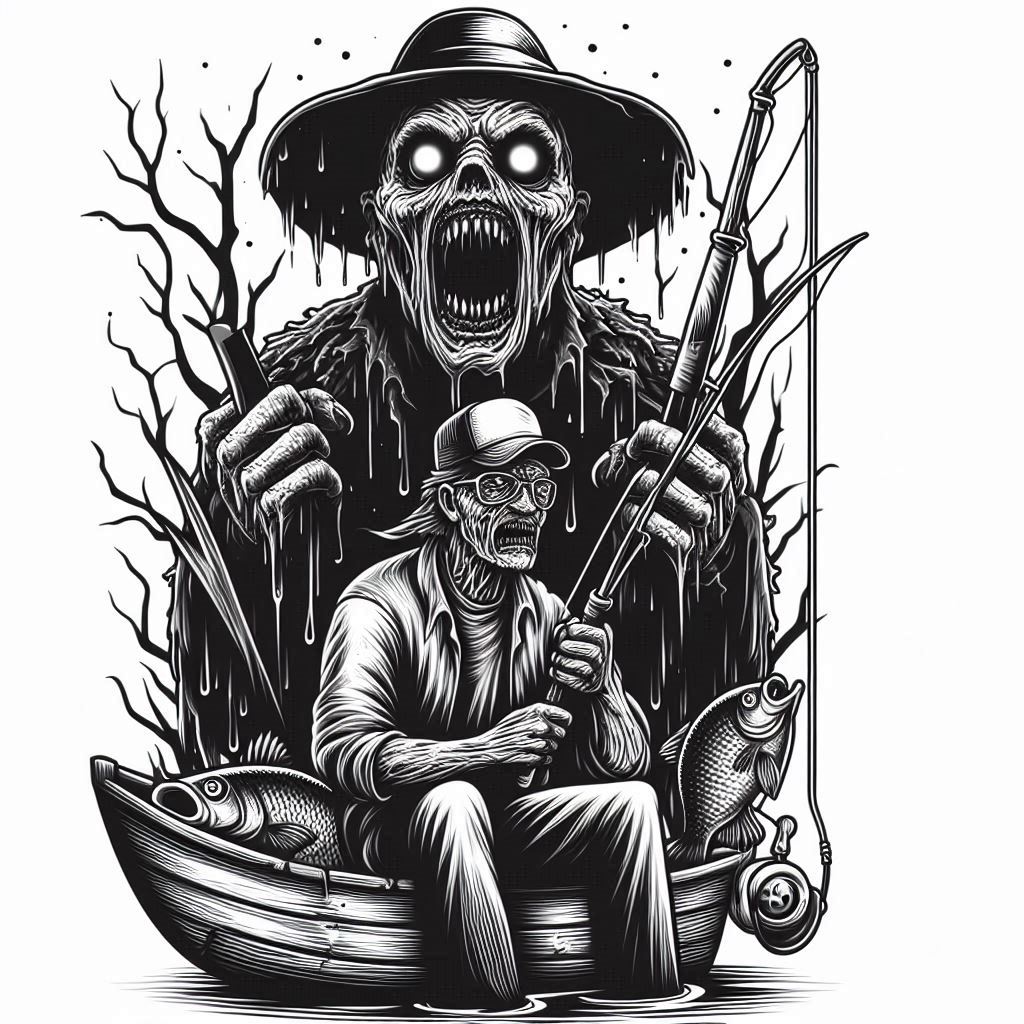 Horror Fishing Halloween Special T-Shirt Design ai black design digital art fishing ghost halloween horror illustration night t shirt t shirt design vector