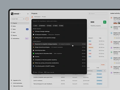 Search Modal & Todo List Modal dark modal dashboard figma global search light minimal modal open search pop up product design saas search search bar search menu todo todo list ui user interface user search ux