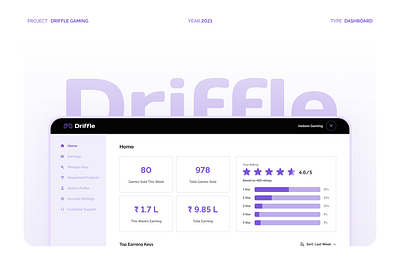 Gaming Key Dashboard: Driffle UI/UX Design | Dashboard dashboard design design light mode prototype ui uiux ux website design