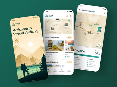 Virtual Walking App design dribbble figma fitness health minimal mobile mobile app mobile design product product design running ui ui ux user experience user interface ux virtual virtual walking walk