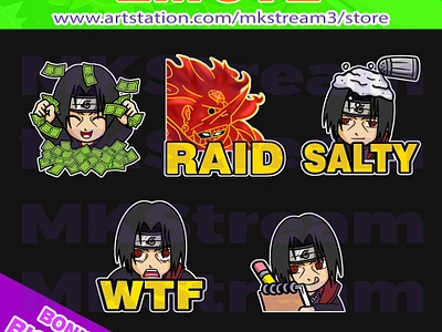 Twitch emotes Uchiha Itachi rich, raid, salty, wtf & note pack akatsuki animated emotes anime cute design emotes illustration itachi itachi emotes naruto naruto emotes ninja ninja emotes raid salty sub badge susano susanoo uchiha itachi wtf