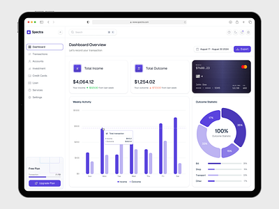 Spectra - Online Banking Dashboard analitycs bangking bar chart card chart dashboard design e wallet finance freelance light mode online bangking personal finance product design saas sekar station ui ux wallet web design