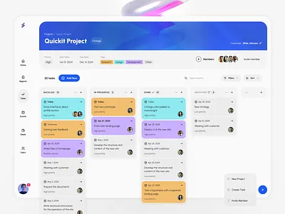 Light Task Management Screen #3 for Quickit UI Kit app event free freebie kanban kit light list management project quickit task template theme todo udix ui ux web white