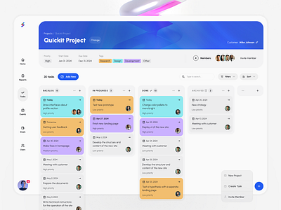 Light Task Management Screen #3 for Quickit UI Kit app event free freebie kanban kit light list management project quickit task template theme todo udix ui ux web white